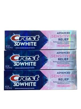 3 pack Crest 3DWhite Advanced Sensitivity Relief Toothpaste (3.3 oz tubes)